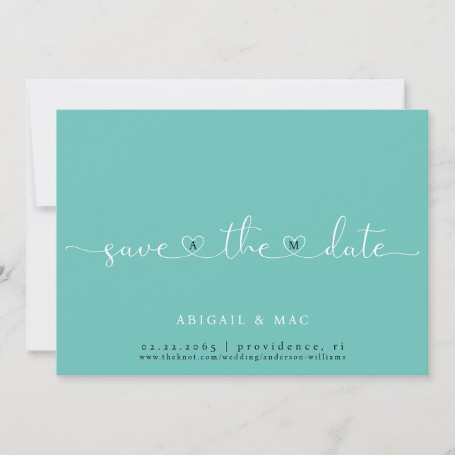 Turquoise Heart Font Save the Date (Front)