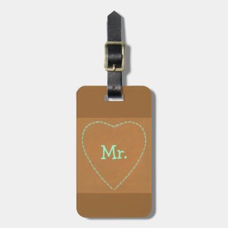 Turquoise Heart on Brown Mr. Luggage Tags