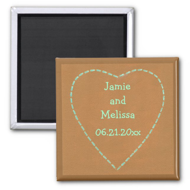 Turquoise Heart Save the date Wedding Magnets (Front)