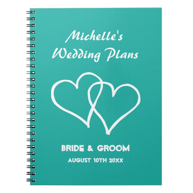 Turquoise heart wedding planner organizer notebook (Front)