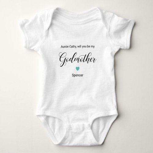 Turquoise Heart Will You Be My Godmother Proposal Baby Bodysuit