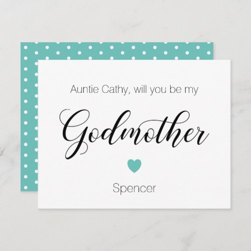 Turquoise Heart Will You Be My Godmother Proposal Invitation
