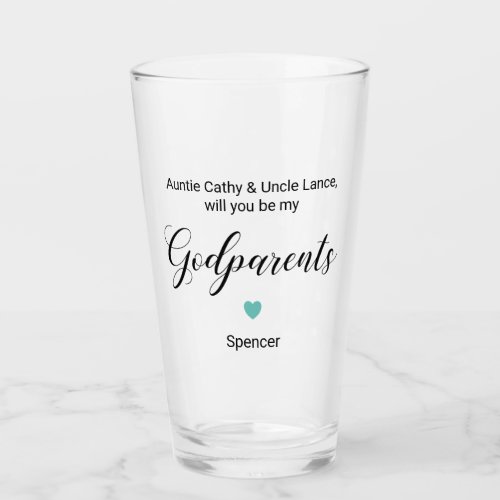 Turquoise Heart Will You Be My Godparents Proposal Glass