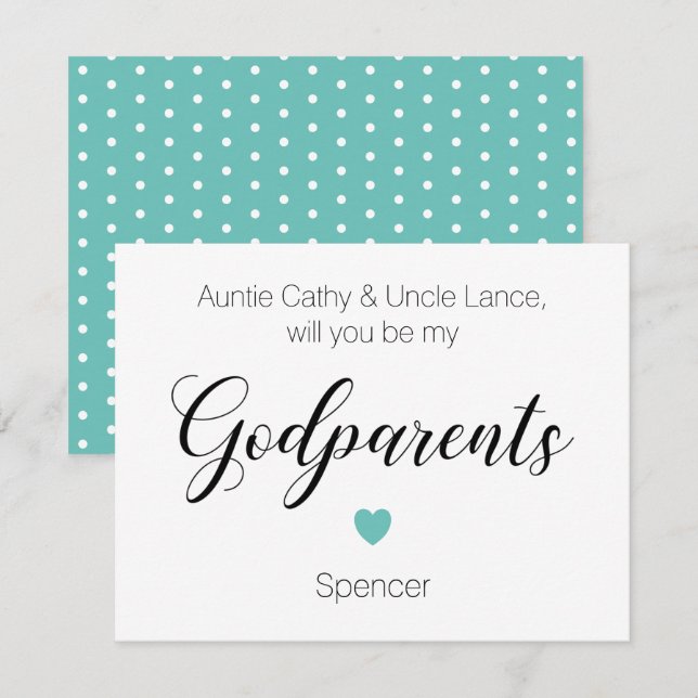 Turquoise Heart Will You Be My Godparents Proposal Invitation (Front/Back)