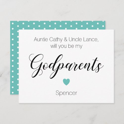 Turquoise Heart Will You Be My Godparents Proposal Invitation