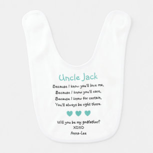 Turquoise Hearts Will You Be My Godfather Proposal Baby Bib
