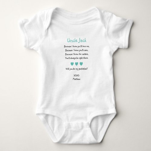 Turquoise Hearts Will You Be My Godfather Proposal Baby Bodysuit