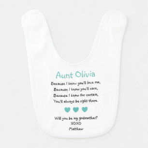Turquoise Hearts Will You Be My Godmother Proposal Baby Bib