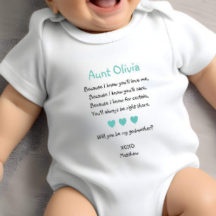 Turquoise Hearts Will You Be My Godmother Proposal Baby Bodysuit