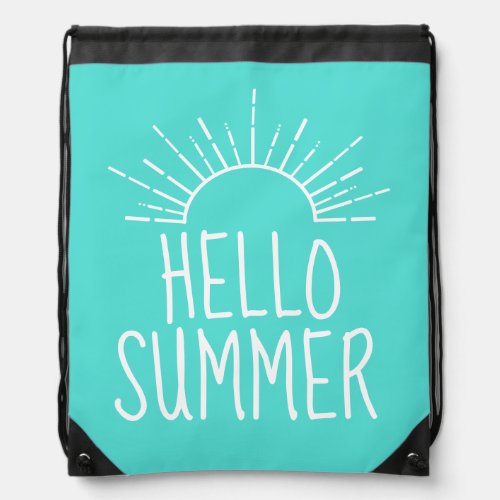 Turquoise Hello Summer Typography Home Decor  Drawstring Bag
