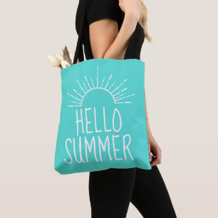 Turquoise Hello Summer Typography Home Decor Tote Bag