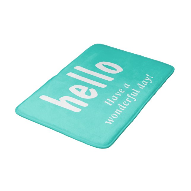 Turquoise Hello Typography  Bath Mat (Angled)