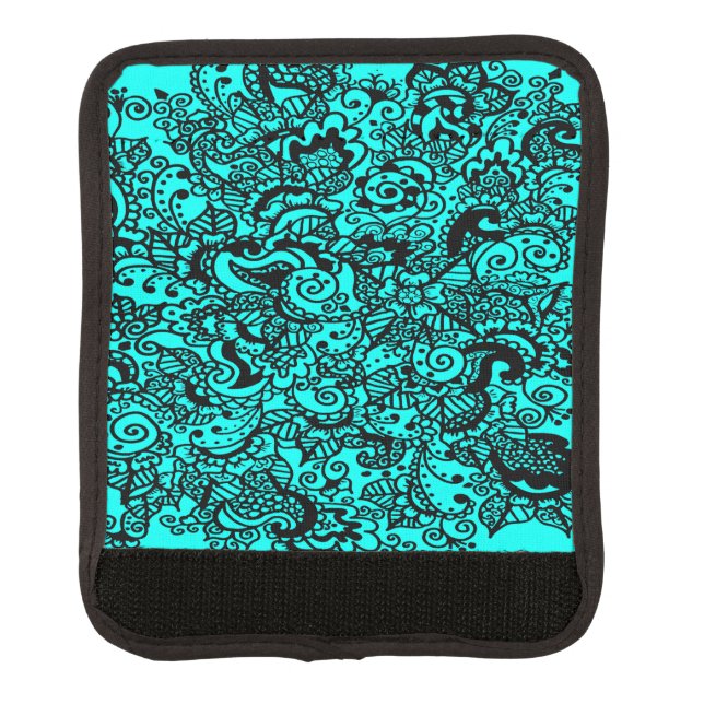 Turquoise Henna Inspired Floral Luggage Handle Wrap (Front)