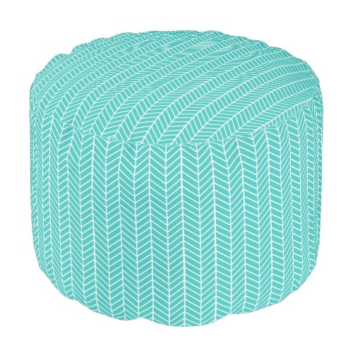 Turquoise Herringbone Stripes Pouf