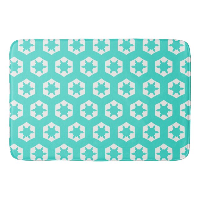 Turquoise hexagon honeycomb starflake pattern bath mat (Front)