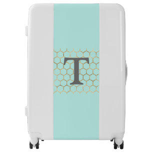 Turquoise Hexagon Pattern Monogram Luggage