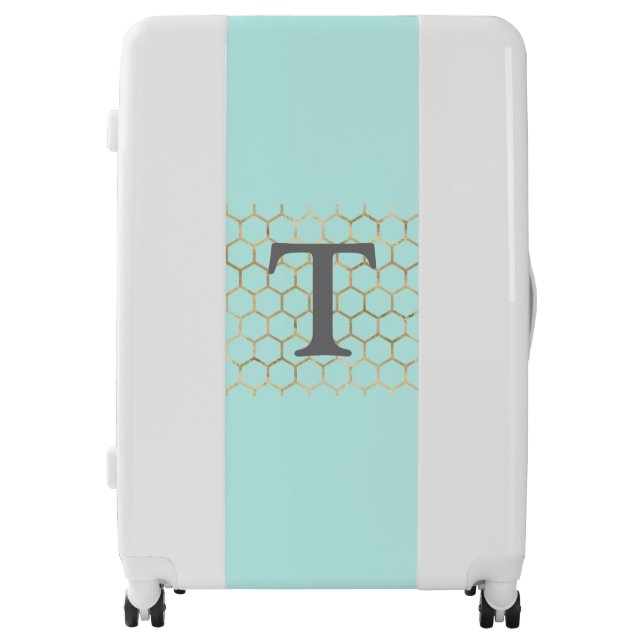 Turquoise Hexagon Pattern Monogram Luggage (Front)
