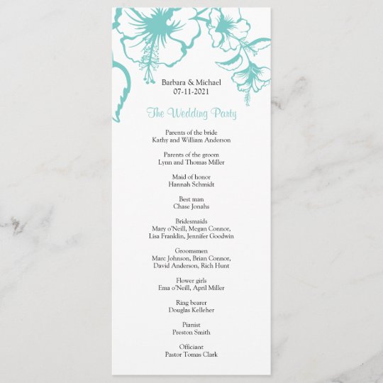 Turquoise Hibiscus Flower Destination Wedding Program Zazzle Com