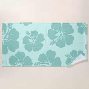 Turquoise Hibiscus Flowers Beach Towel