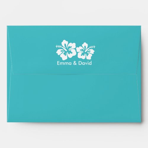 Turquoise Hibiscus Flowers Beach Wedding Envelopes