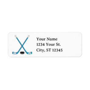 Turquoise Hockey Sticks and Puck Return Address Label
