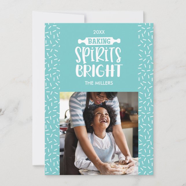 Turquoise | Holiday Baking Spirits Bright Photo Card (Front)