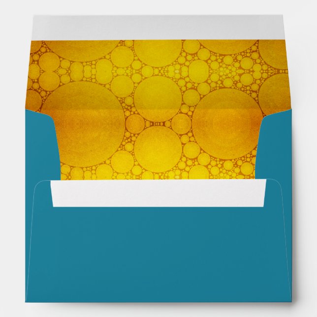 Turquoise holiday yellow circle pattern lined name envelope (Back (Bottom))