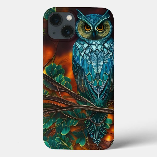 Turquoise Horned Owl Case-Mate iPhone Case (Back)