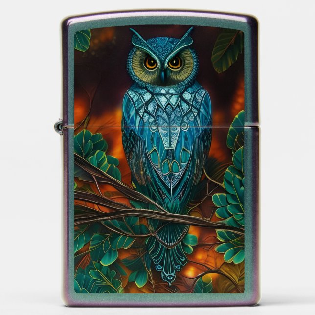 Turquoise Horned Owl Zippo Lighter (Front)