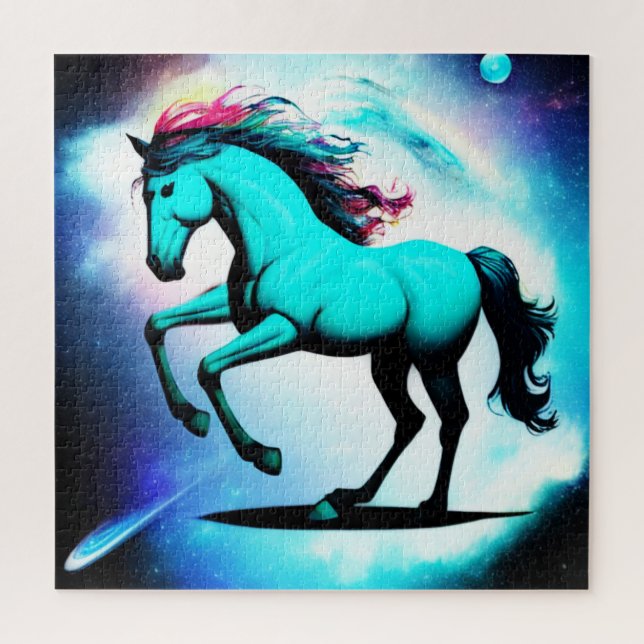 Turquoise Horse In Space Puzzle (Vertical)