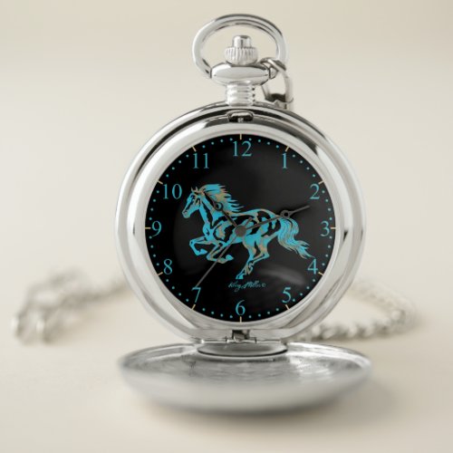 Turquoise Horse Silhouette Pocket Watch