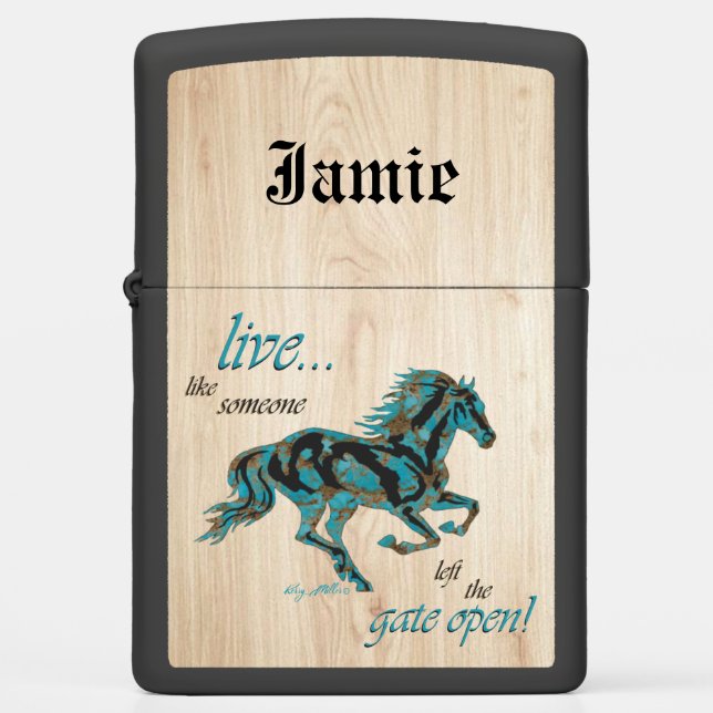 Turquoise Horse Silhouette Zippo Lighter (Front)