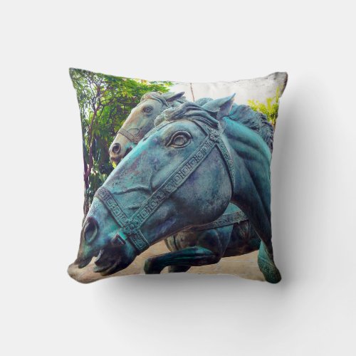 Turquoise Horse Statue Photo Antique Asian Stylish Throw Pillow