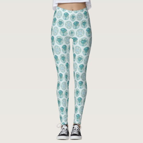 Turquoise Hot Air Balloon _ Aqua White Stripes Leggings