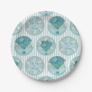 Turquoise Hot Air Balloon - Aqua White Stripes Paper Plates