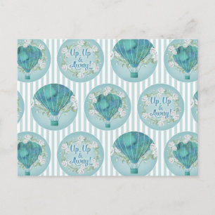 Turquoise Hot Air Balloon - Aqua White Stripes Postcard