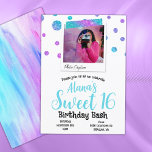 Turquoise, Hot Pink Glitter Polka Dots Sweet 16 Invitation