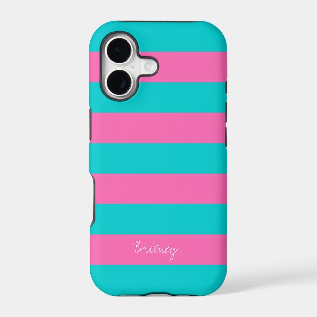 Turquoise & Hot Pink Stripe Pattern iPhone 5 Case (Back)