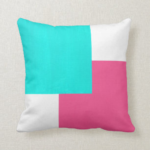 Turquoise Hot Pink White Color Block Throw Pillow