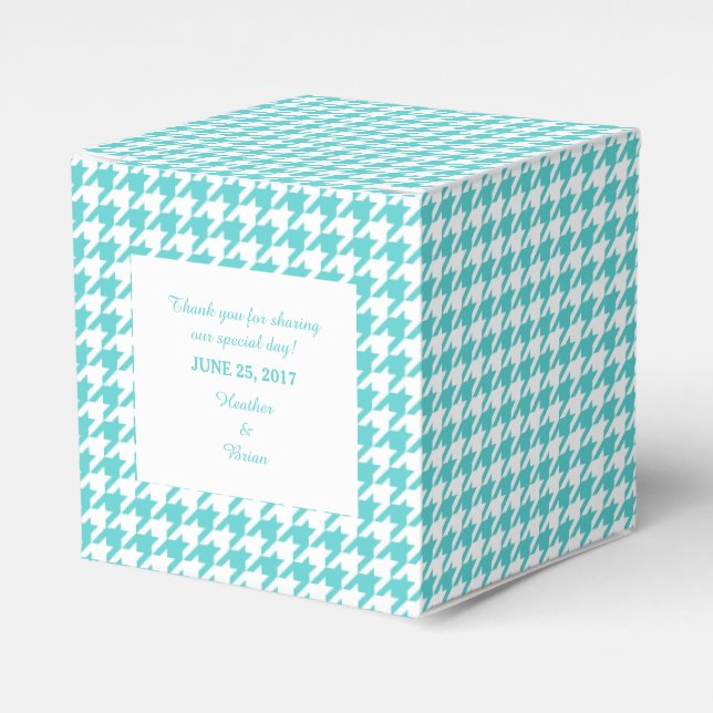 Turquoise Houndstooth Wedding Favor Box (Front Side)