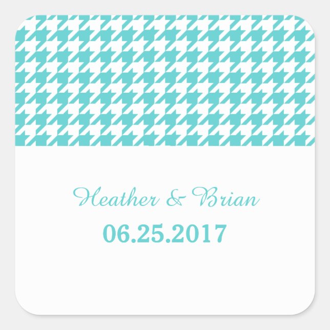 Turquoise Houndstooth Wedding Stickers (Front)