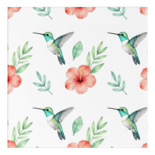 Turquoise Hummingbird Hibiscus Pattern Acrylic Print