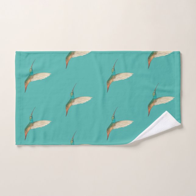 Turquoise Hummingbird pattern Hand Towel (Hand Towel)