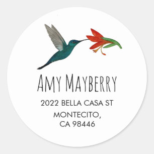 Turquoise Hummingbird return address Classic Round Sticker