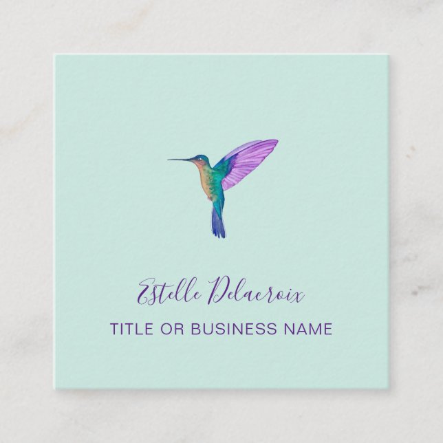 Turquoise Hummingbird Square Business Card (Front)