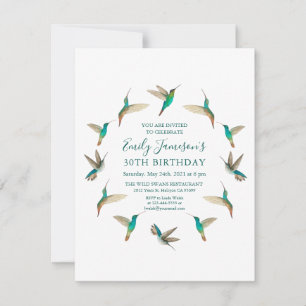 Turquoise Hummingbirds Birthday Invitation
