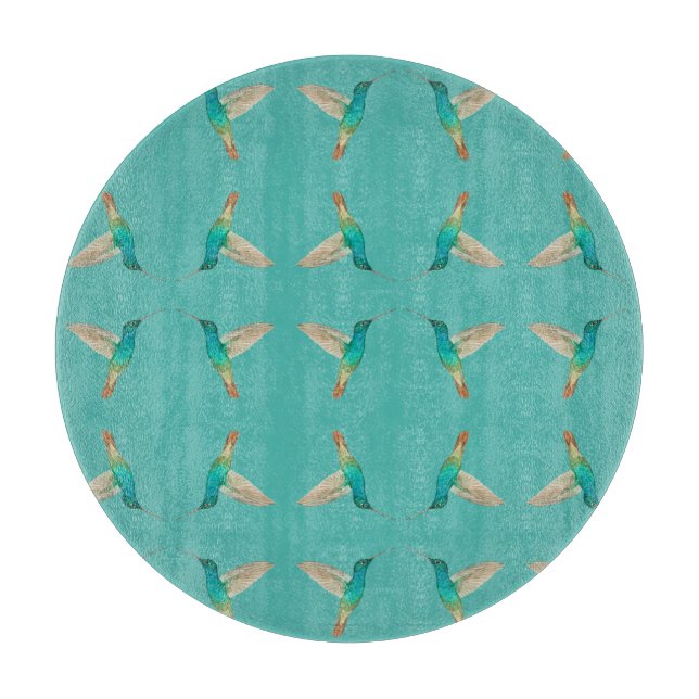 Turquoise Hummingbirds Cutting Board (Front)