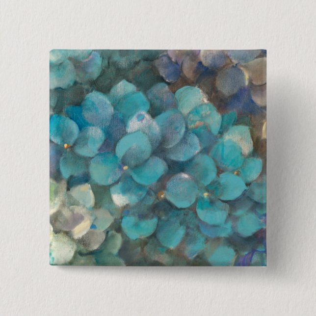 Turquoise Hydrangea Pinback Button (Front)