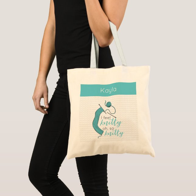 Turquoise I Feel Knitty, Oh So Knitty Tote Bag (Front (Product))