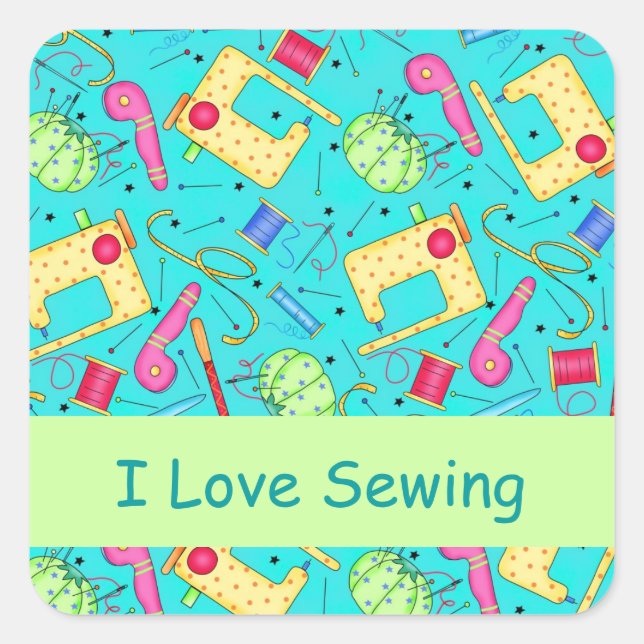 Turquoise I Love Sewing Stickers (Front)